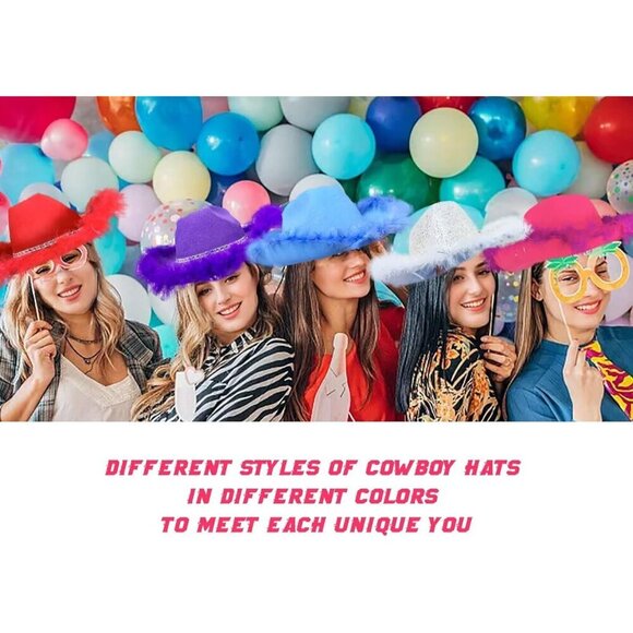 Pink Cowboy Hat with Feather Boa and Heart Sunglasses Women Men Party Accessory main image 4